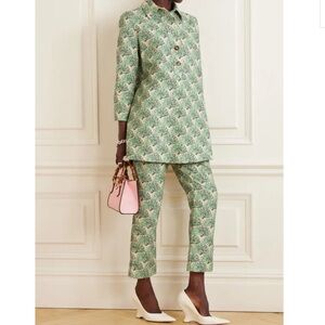 LA DoubleJ Toreo Printed Cotton-Blend Straight Leg Pants Green size XL